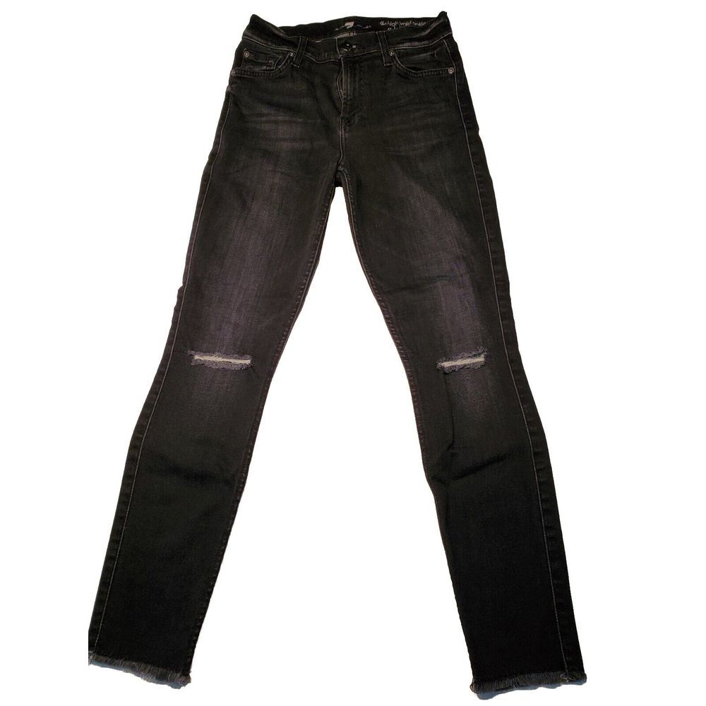 7 For All Mankind The High Waist Ankle Skinny Jeans Size 24‎ Black